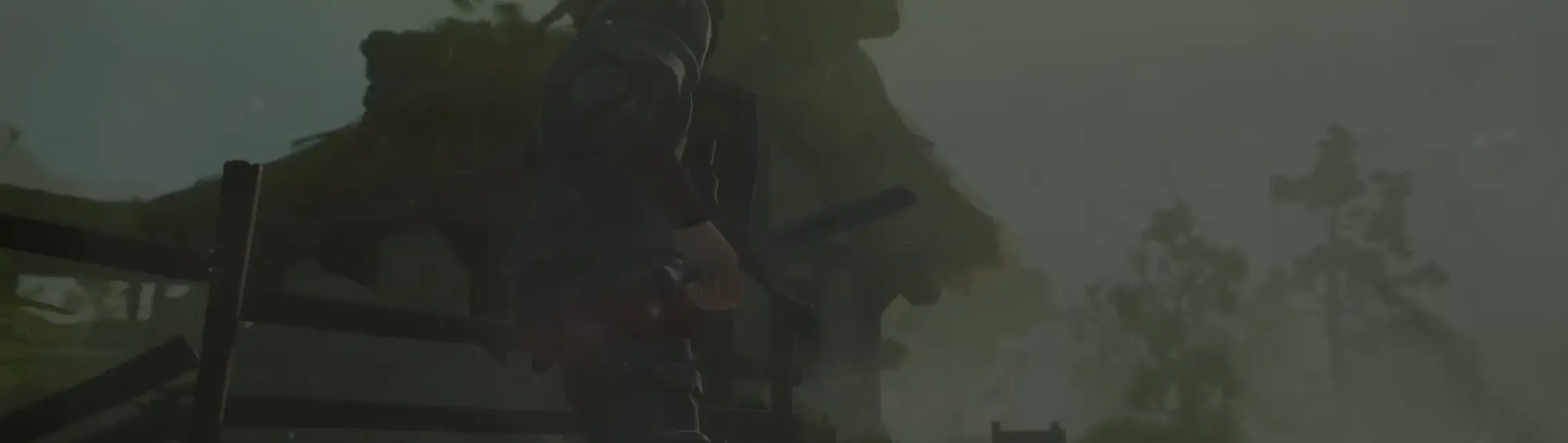 Section 2 background, a hero with a sword in a village